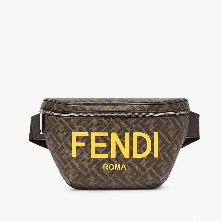 Cheap HOT Belt Fendi Logo Bag Motif In ROMA Brown FF Fabric 0606